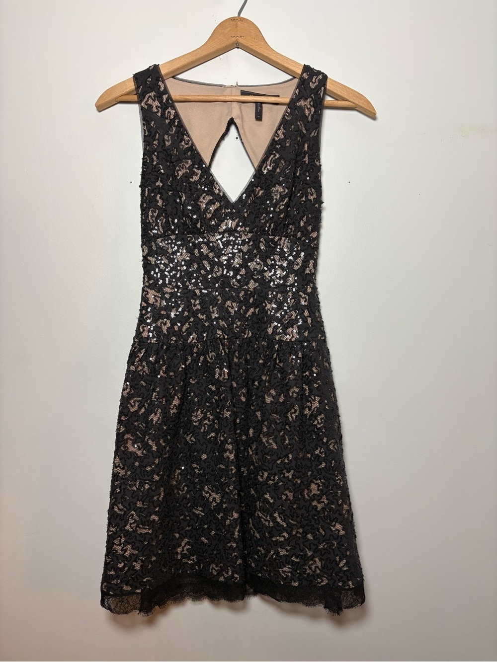 BCBG Max Azria Katarina Sequin Mini Dress Sz 2 Black Lace Cocktail Party Evening